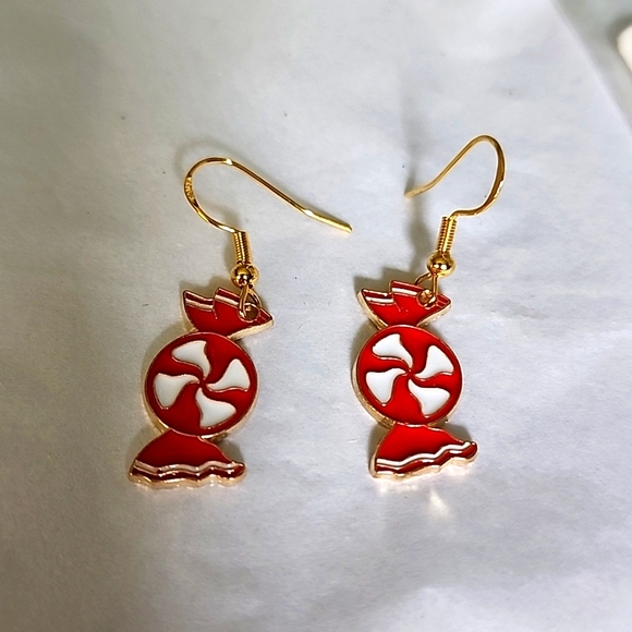 Candy Christmas  earrings 925 French Hook Post - Picture 1 of 4